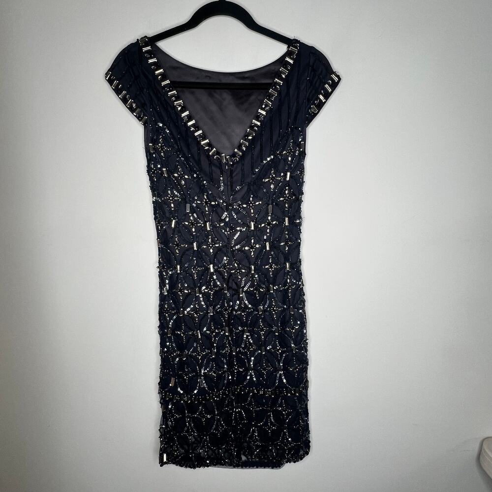 Kay Unger Navy Sequin Mini Dress Size 6 - Picture 3 of 11